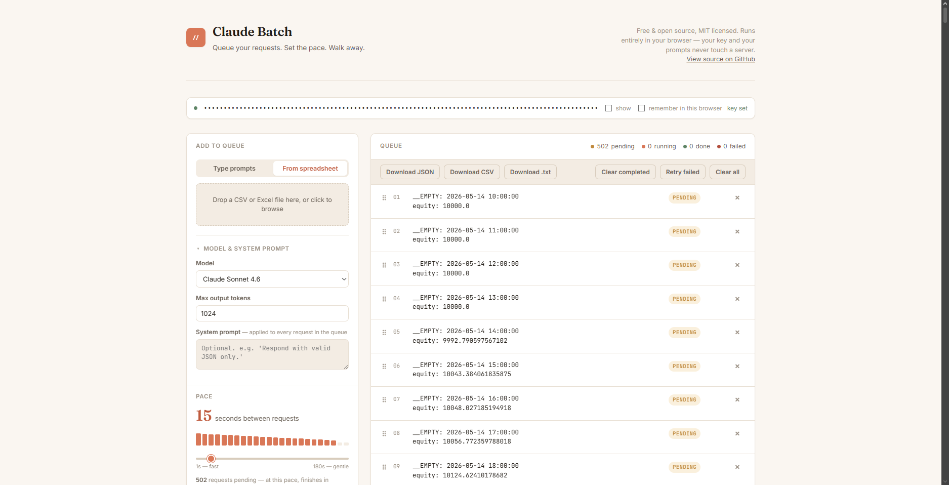 Claude Batch interface